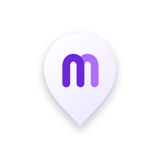 The Mish logo: a white map pin with an m on it
